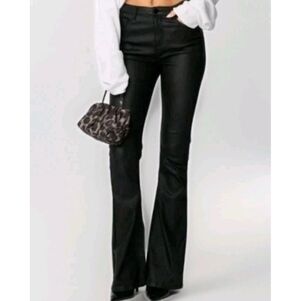 Edikted Women’s Black Luna Faux Leather Flare Pants Size Small Stretch Moto Y2K